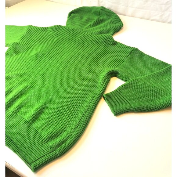 Siyai Bright Kelly Green Ribbed Knit Hoodie Sweater Jumper Oversized Pullover Lg - Picture 6 of 8